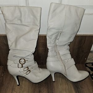 Bakers Cream White Leather Slouchy Calf Boots